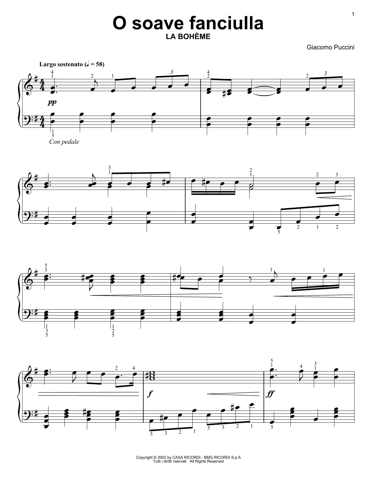 Giacomo Puccini O Soave Fanciulla sheet music notes printable PDF score
