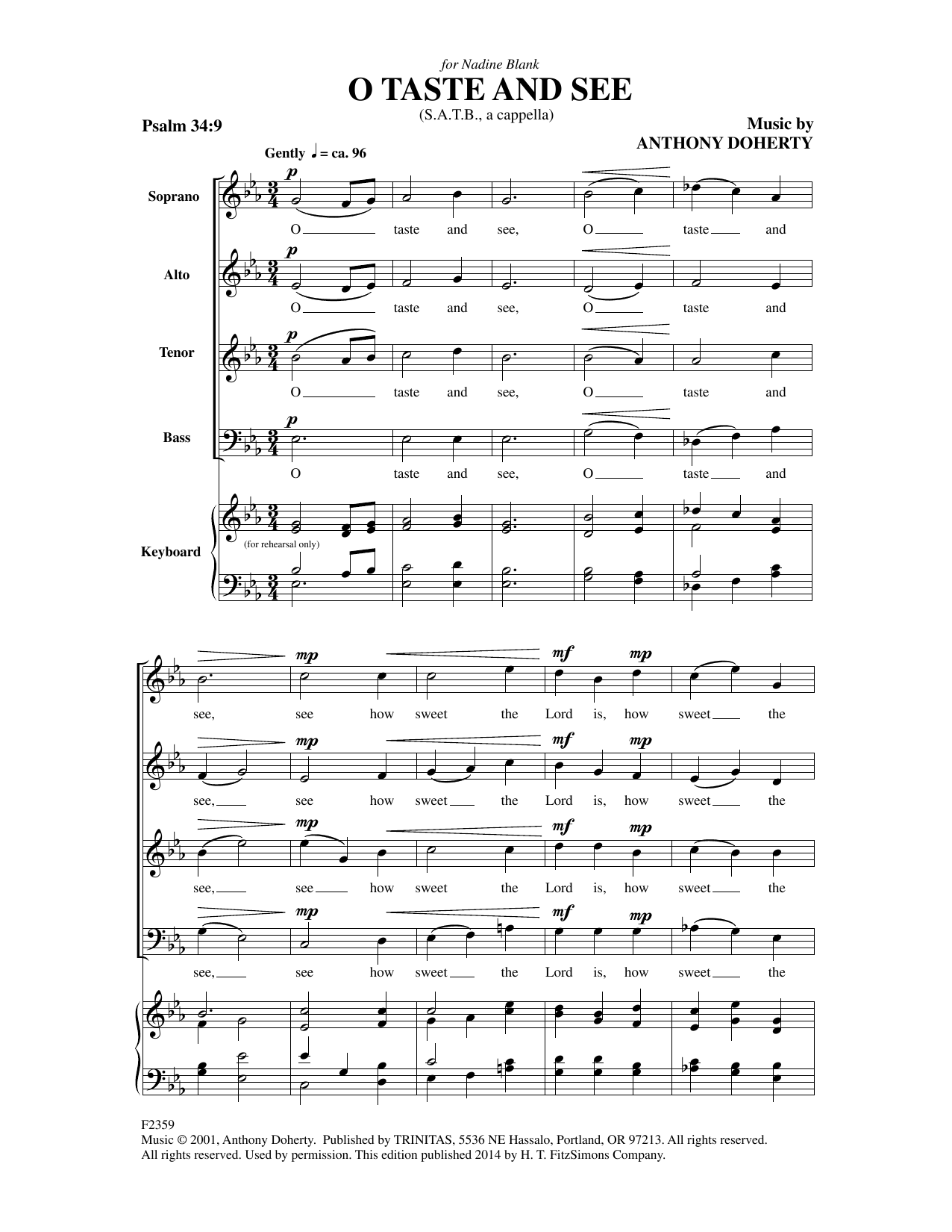 Download Anthony Doherty O Taste And See Sheet Music