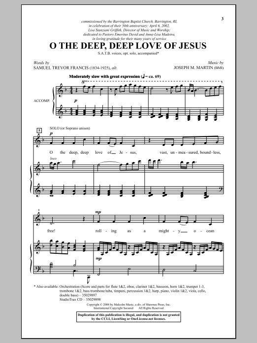 Download Joseph M. Martin O The Deep, Deep Love Of Jesus Sheet Music