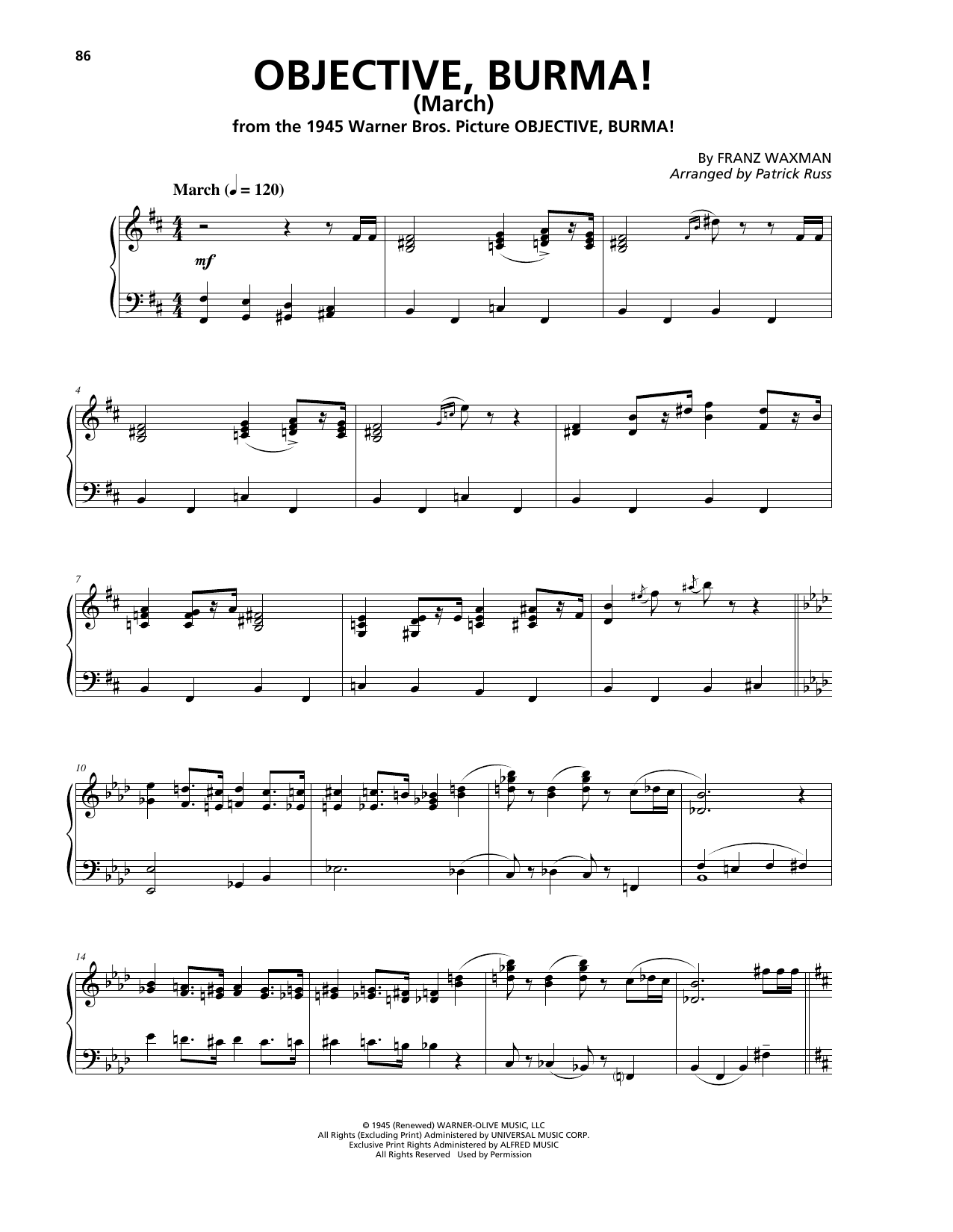 Download Franz Waxman Objective, Burma! (March) (from Objecti Sheet Music