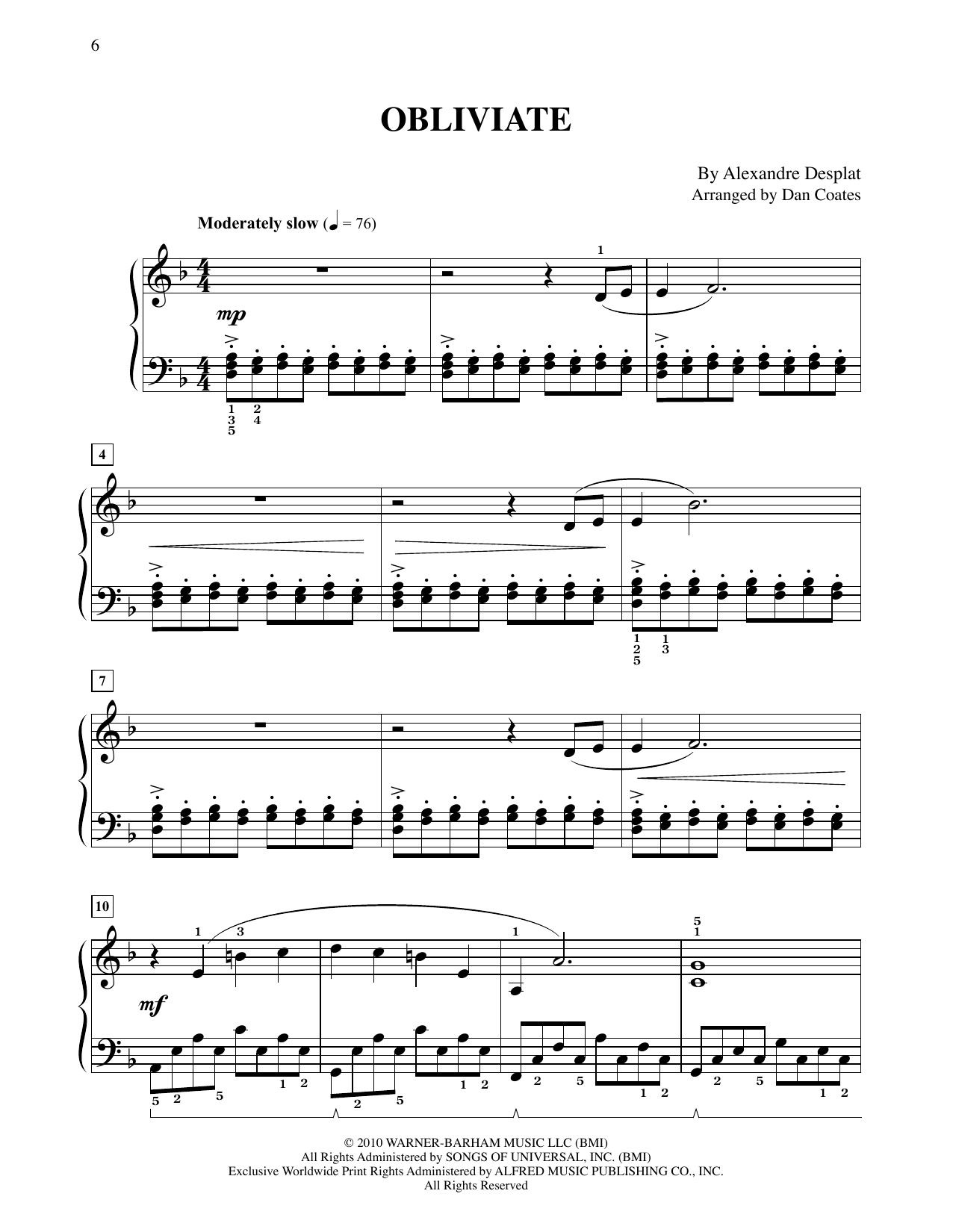Download Alexandre Desplat Obliviate (from Harry Potter) (arr. Dan Sheet Music