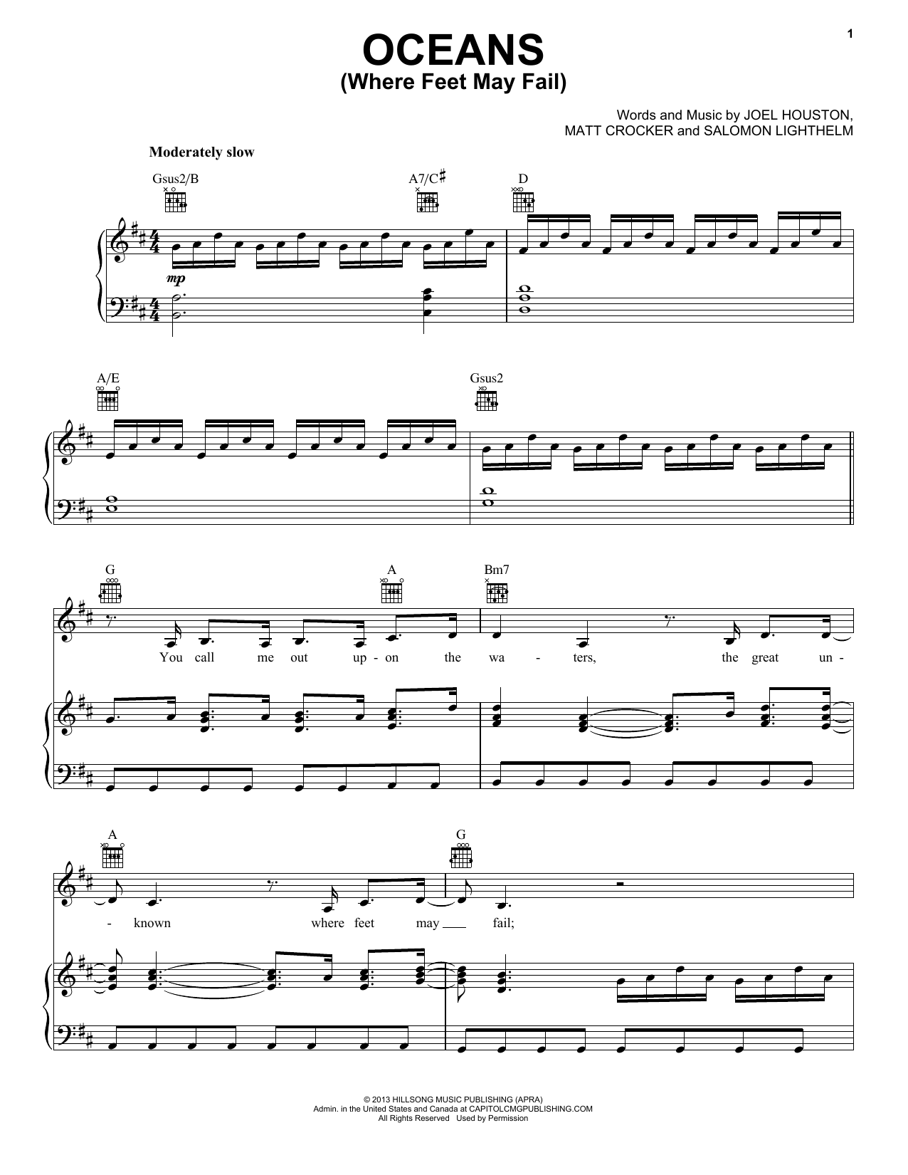 Hillsong United Oceans (Where Feet May Fail) sheet music notes printable PDF score