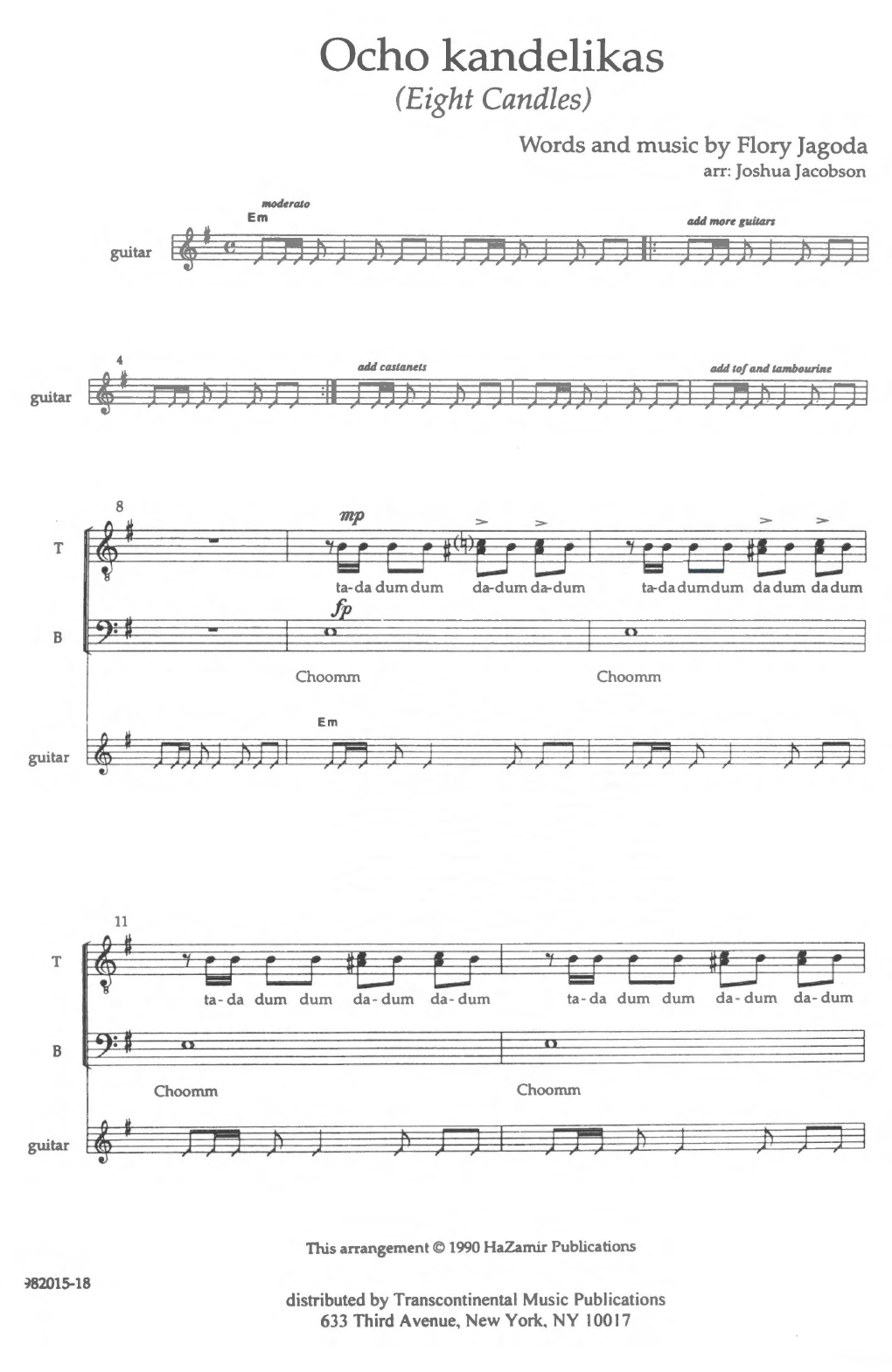 Download Joshua Jacobson Ocho Kandelikas (8 Candles) Sheet Music