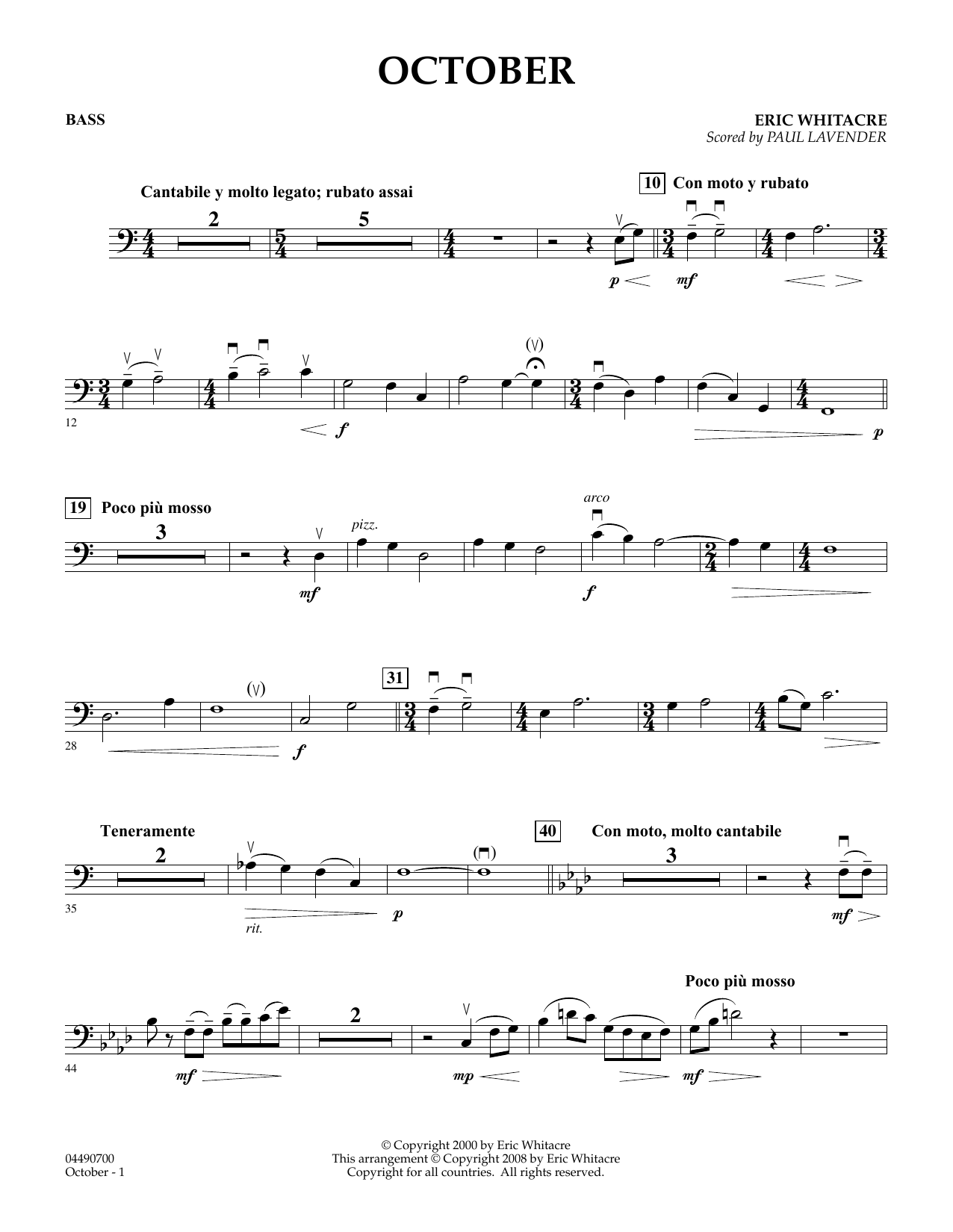 Download Eric Whitacre October - Bass (arr. Paul Lavender) Sheet Music