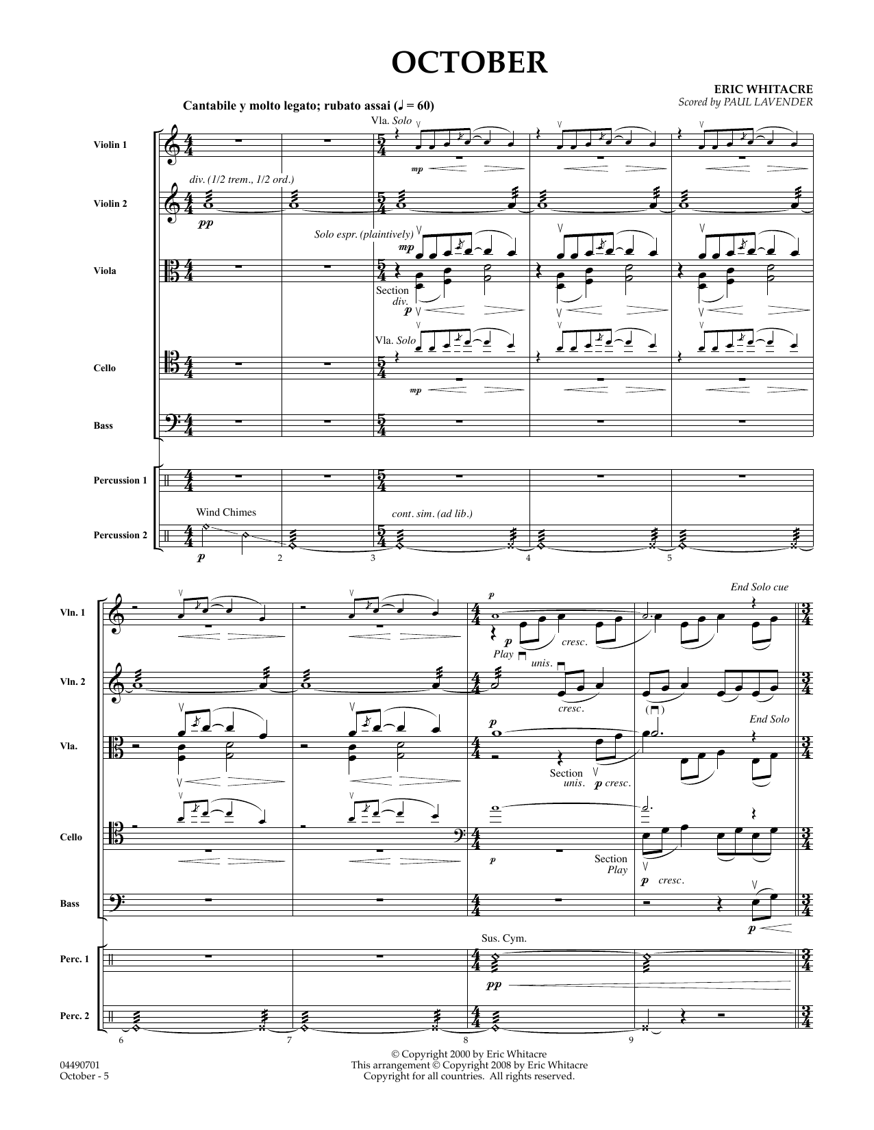 Download Eric Whitacre October - Full Score (arr. Paul Lavende Sheet Music