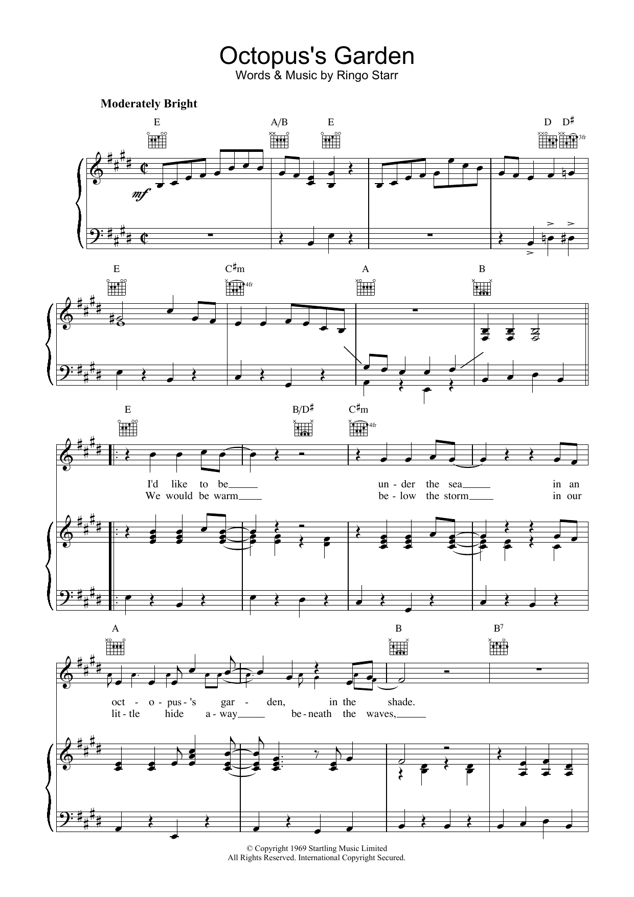 The Beatles Octopus's Garden sheet music notes printable PDF score