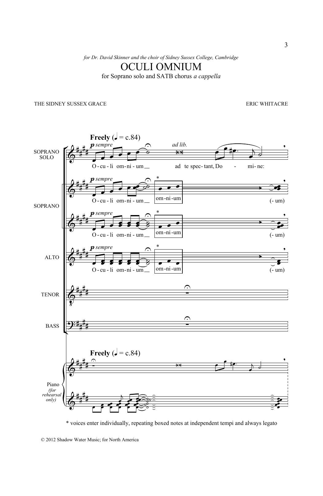 Download Eric Whitacre Oculi Omnium Sheet Music