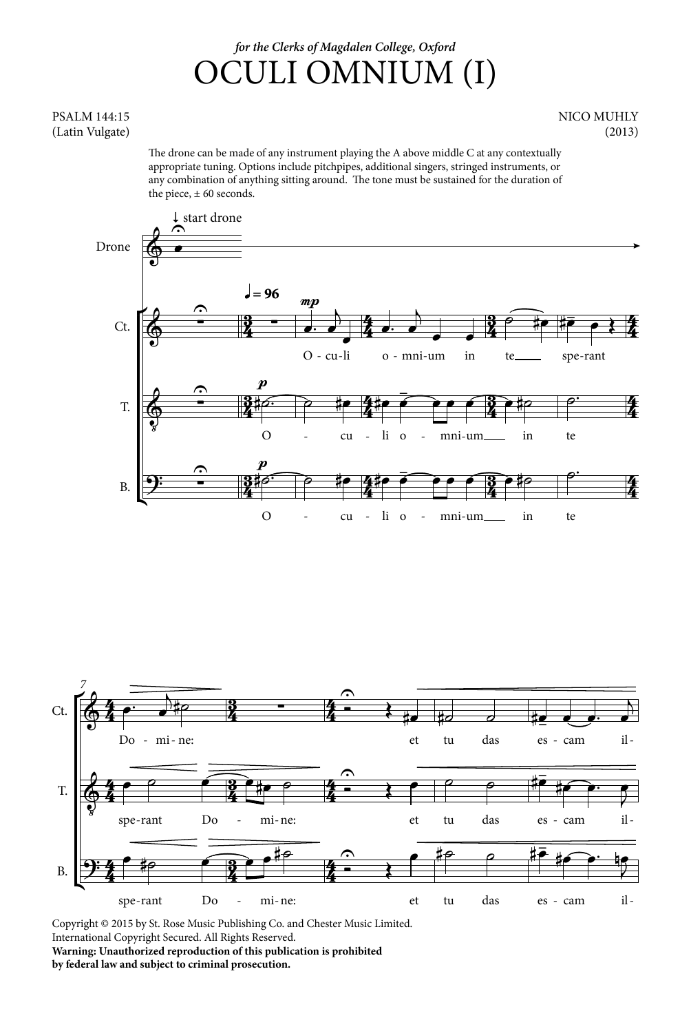 Download Nico Muhly Oculi Omnium (For Men's Voices and Dron Sheet Music