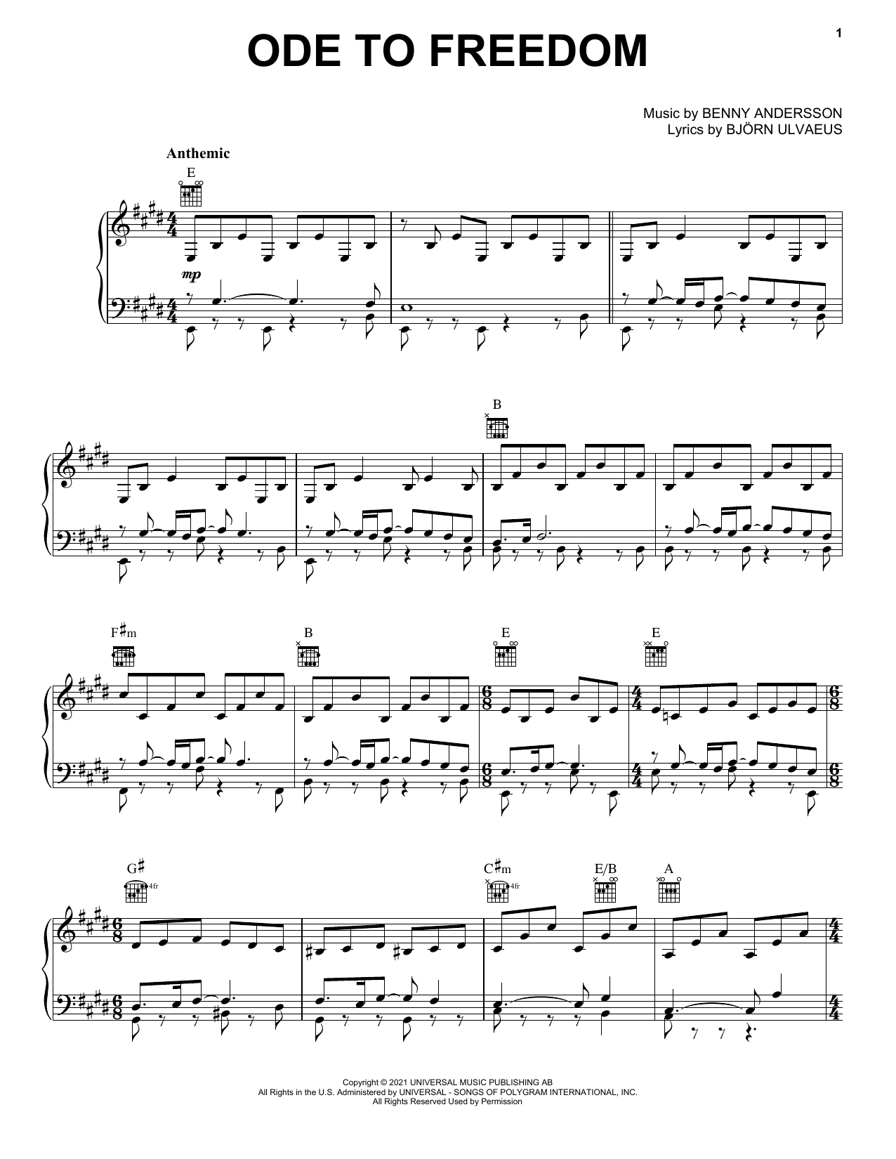 Download ABBA Ode To Freedom Sheet Music