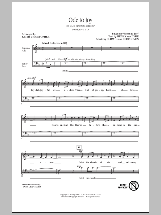 Download Keith Christopher Ode To Joy Sheet Music