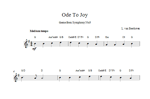 Ludwig van Beethoven Ode To Joy sheet music notes printable PDF score