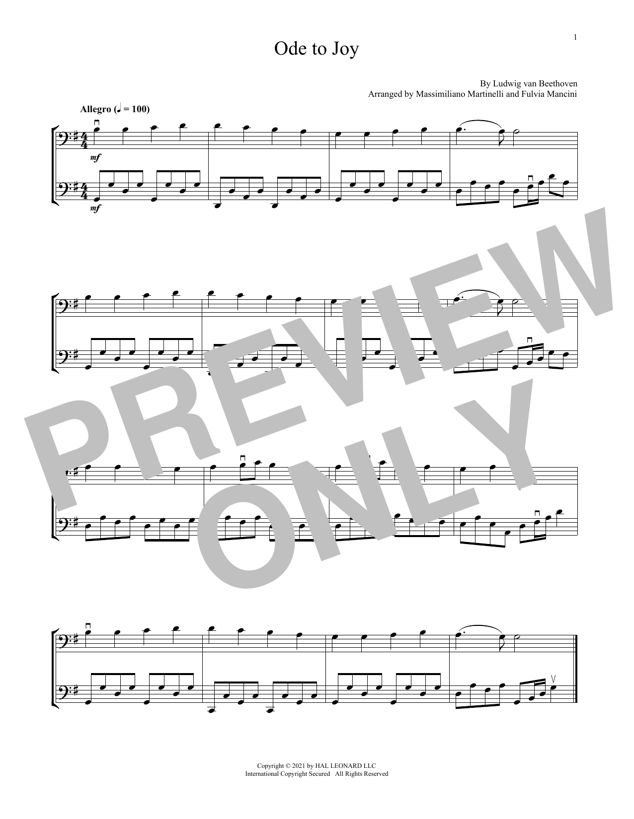 Download Mr & Mrs Cello Ode To Joy Sheet Music