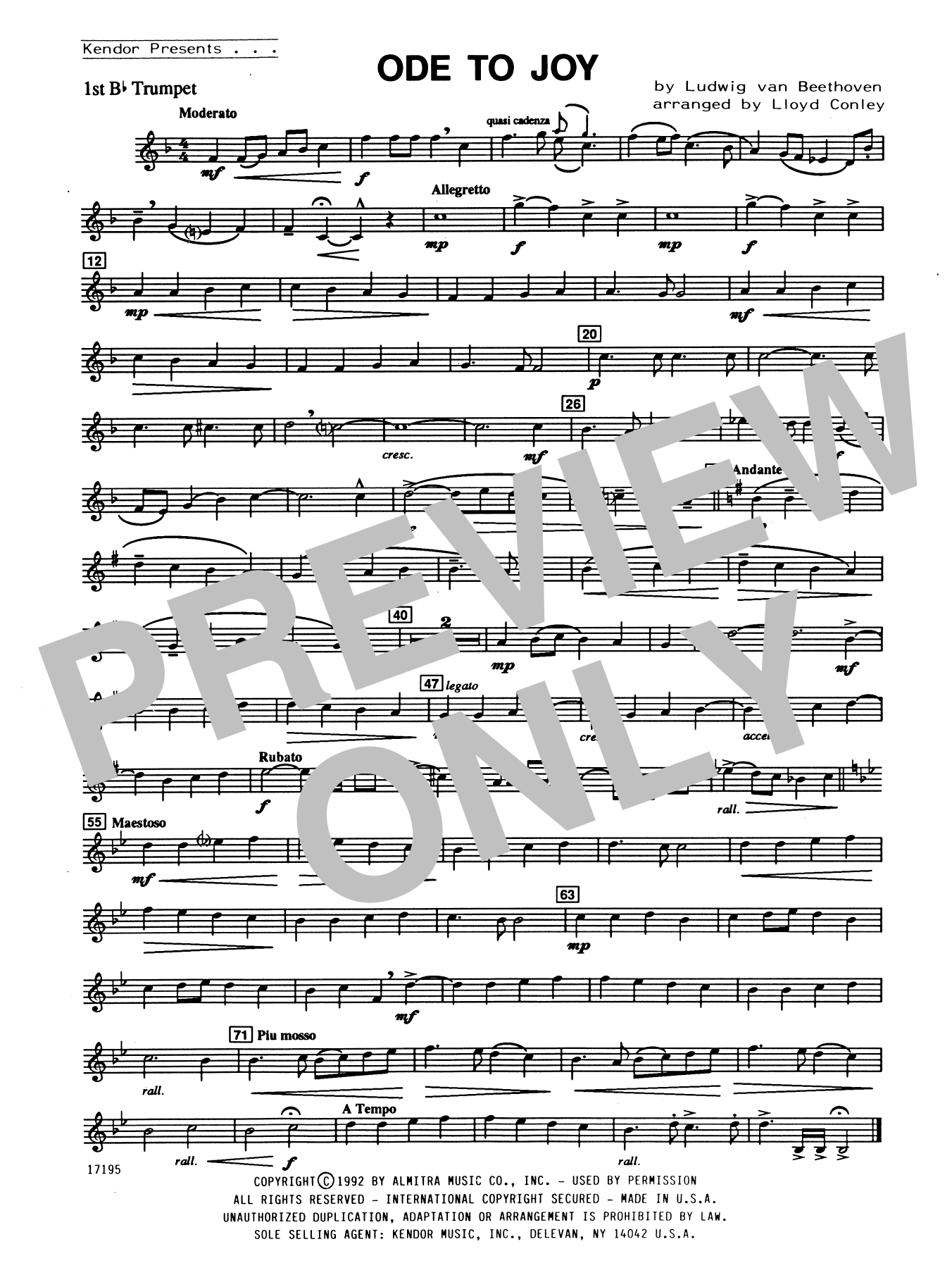 Download Lloyd Conley Ode To Joy - 1st Bb Trumpet Sheet Music