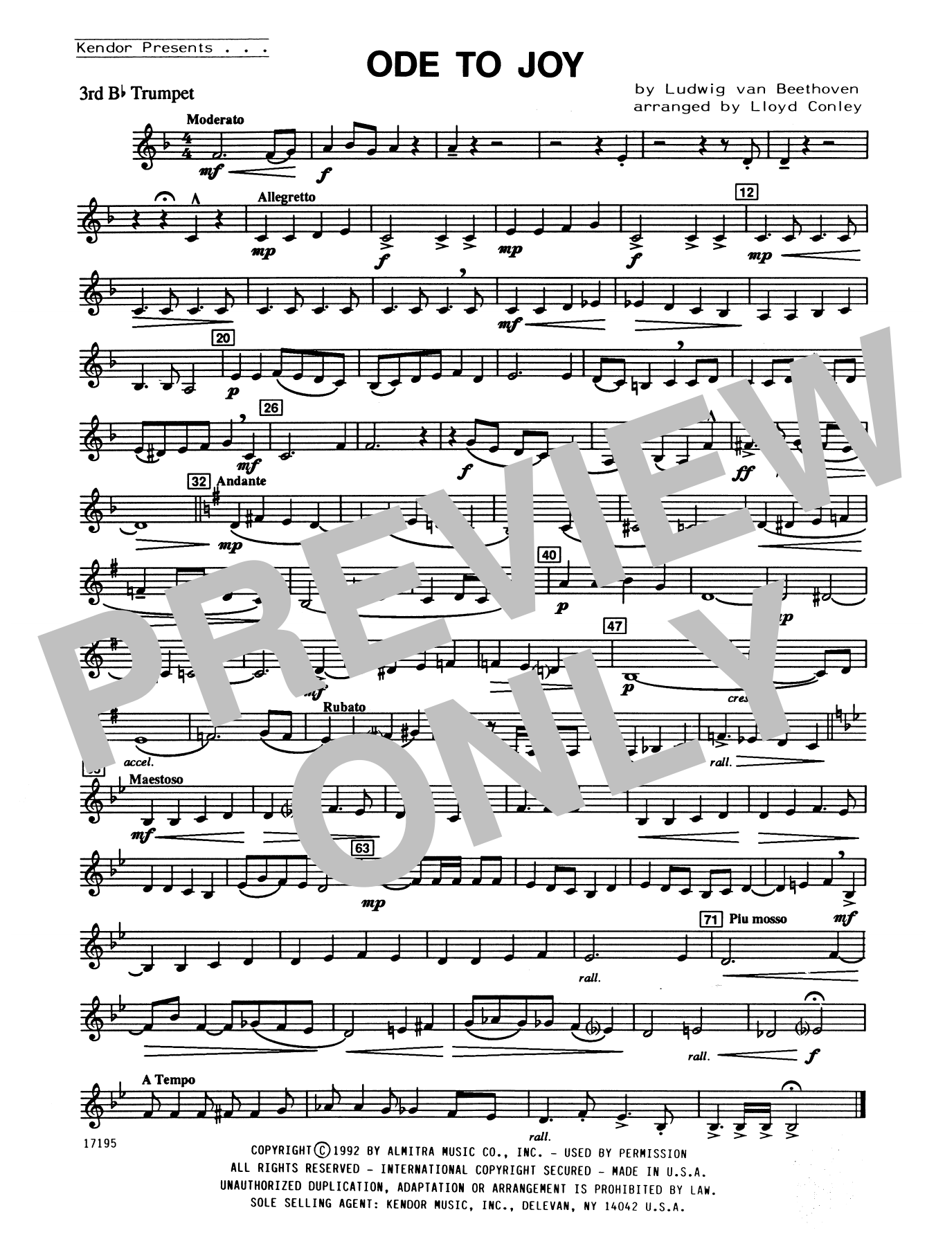 Download Lloyd Conley Ode To Joy - 3rd Bb Trumpet Sheet Music