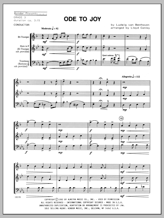 Download Conley Ode To Joy - Full Score Sheet Music