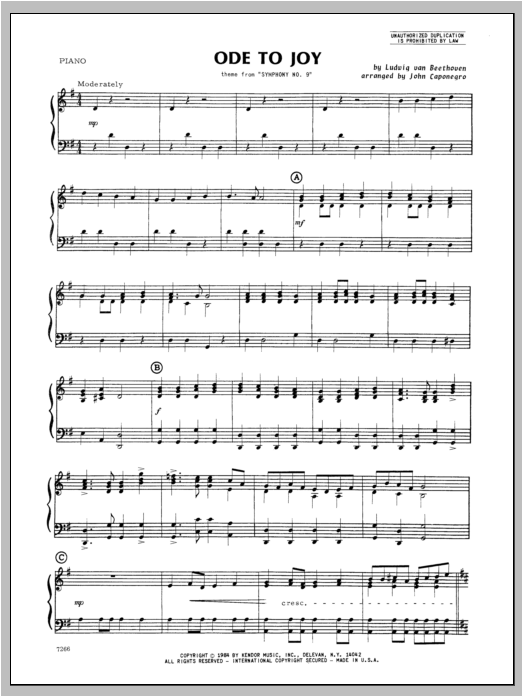 Download Caponegro Ode To Joy - Piano Sheet Music