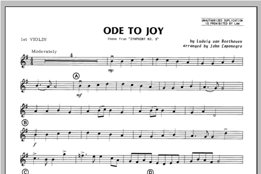 Download Caponegro Ode To Joy - Violin 1 Sheet Music