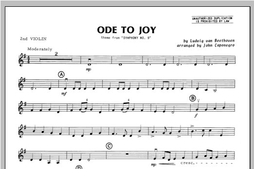 Download Caponegro Ode To Joy - Violin 2 Sheet Music