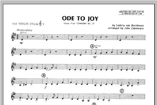 Download Caponegro Ode To Joy - Violin 3 Sheet Music