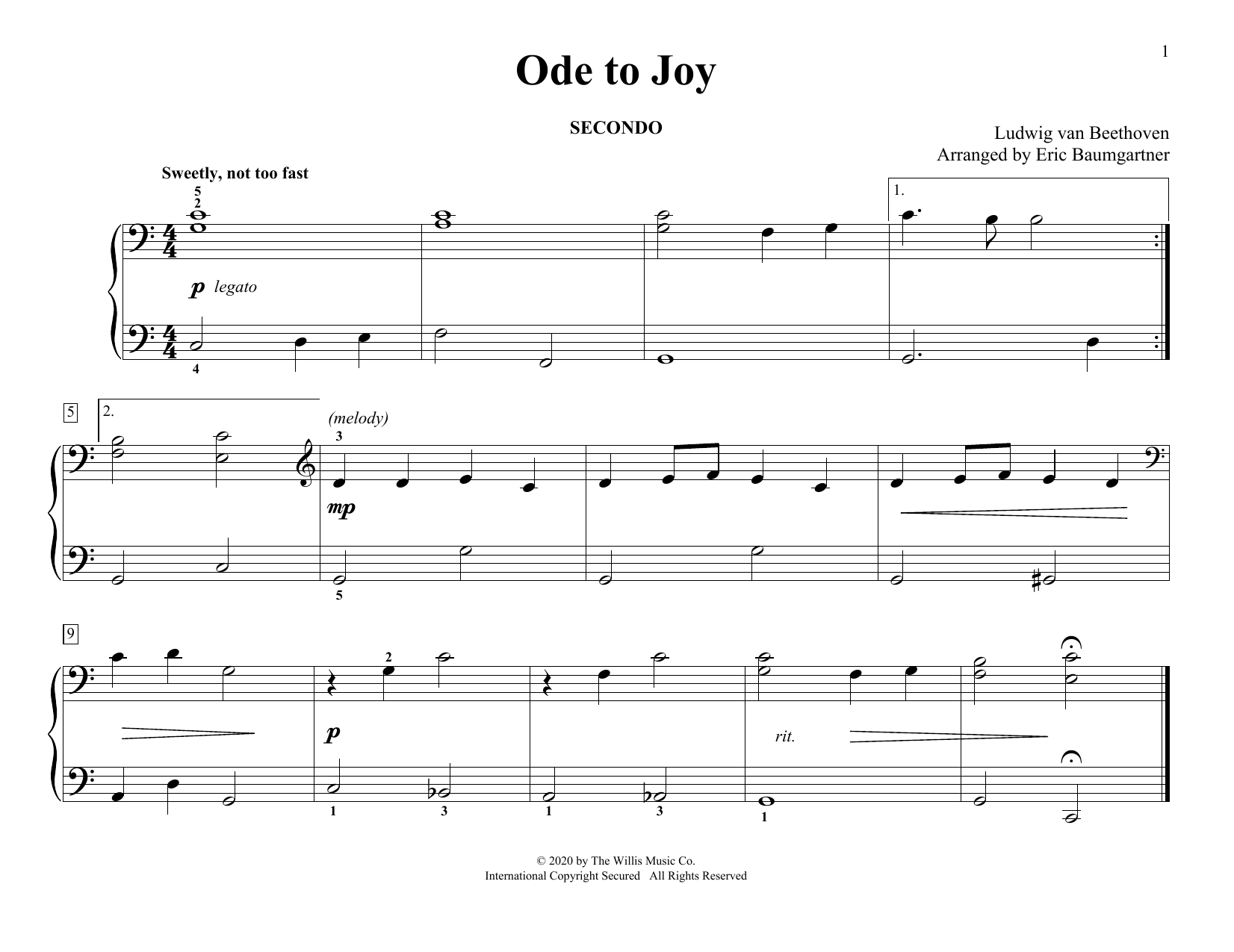 Download Ludwig van Beethoven Ode To Joy (arr. Eric Baumgartner) Sheet Music