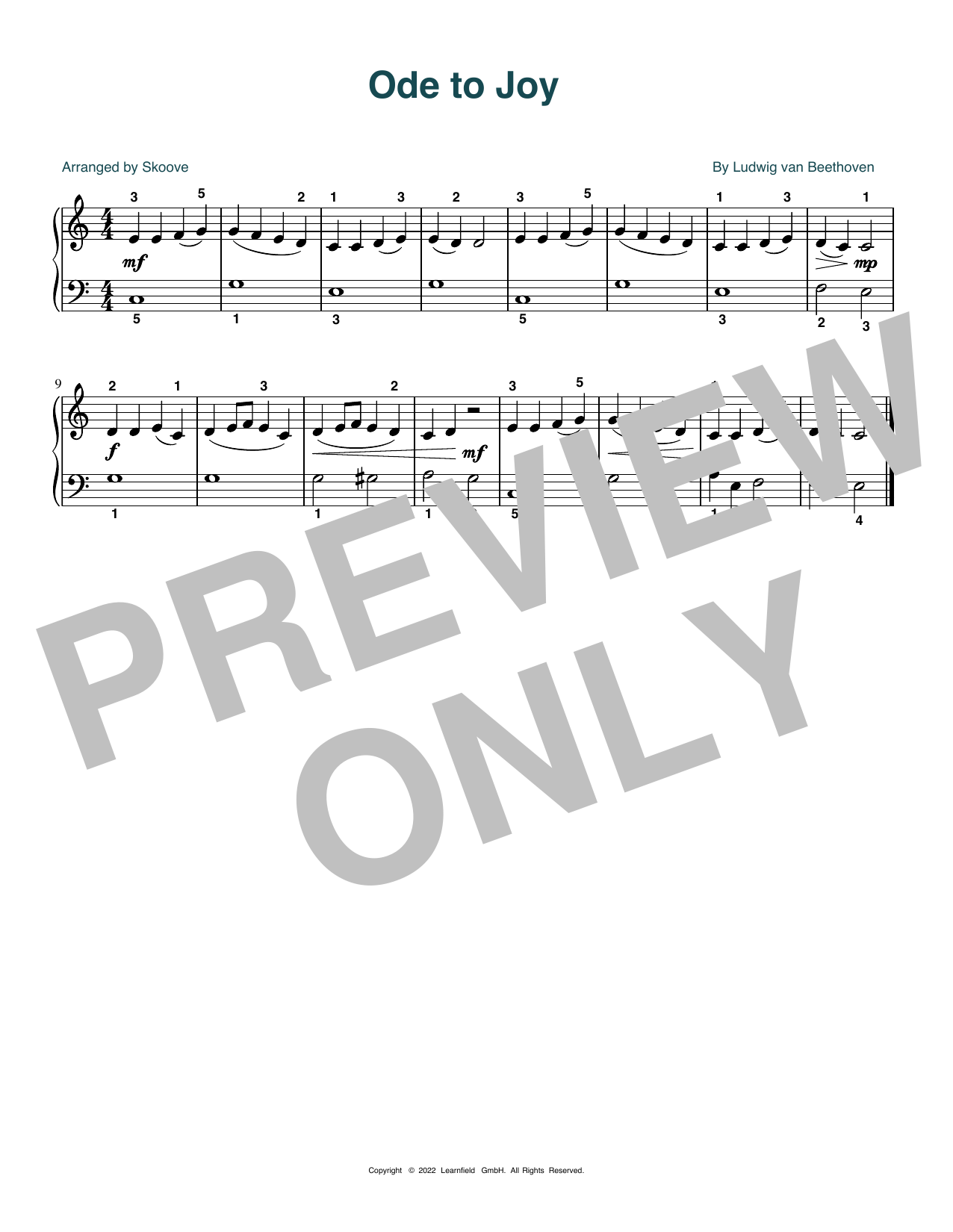 Download Ludwig van Beethoven Ode To Joy (arr. Skoove) Sheet Music
