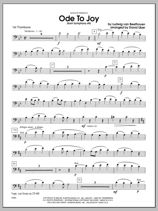 Download Uber Ode To Joy (From Symphony #9) - 1st Tro Sheet Music