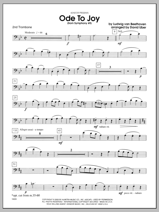 Download Uber Ode To Joy (From Symphony #9) - 2nd Tro Sheet Music