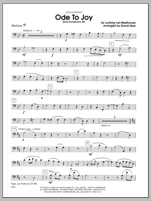 Download Uber Ode To Joy (From Symphony #9) - Bariton Sheet Music
