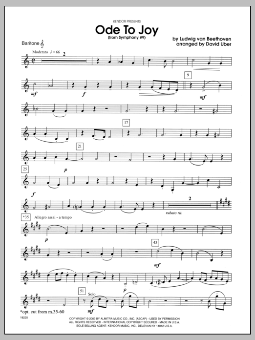 Download Uber Ode To Joy (From Symphony #9) - Bariton Sheet Music