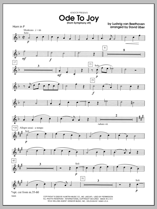Download Uber Ode To Joy (From Symphony #9) - Horn in Sheet Music