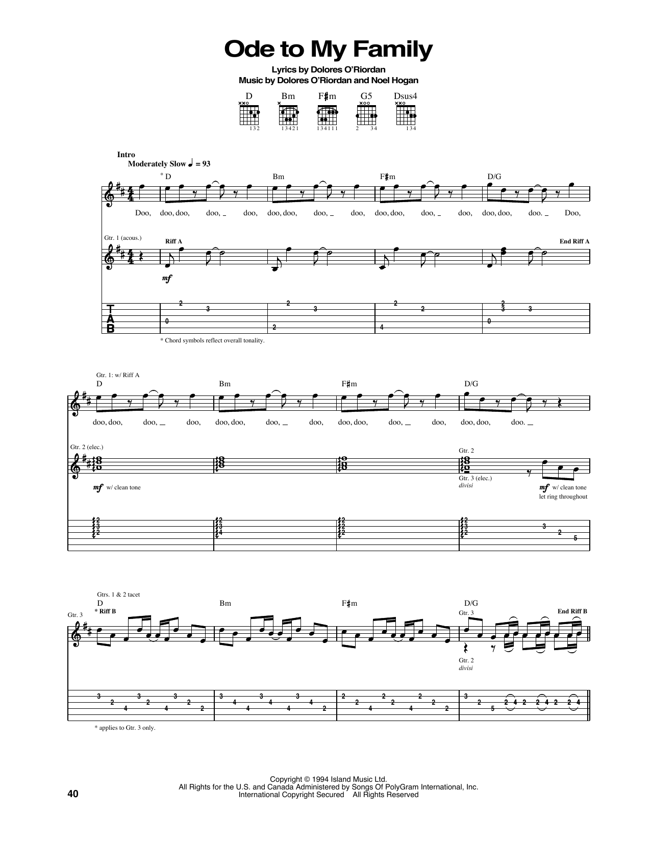 Download The Cranberries Ode To My Family Sheet Music