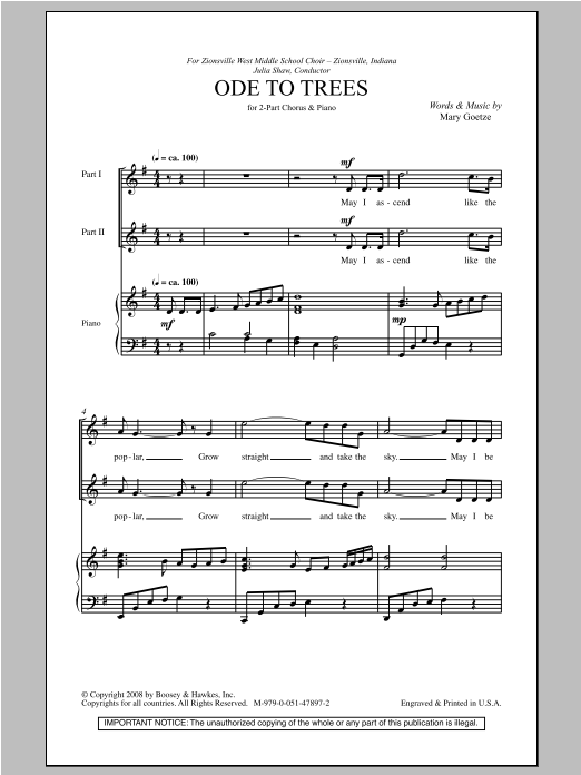 Download Mary Goetze Ode To Trees Sheet Music