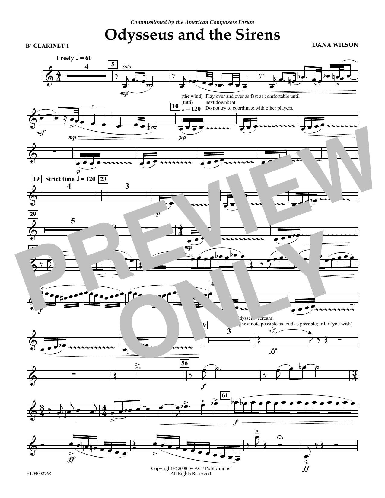 Download Dana Wilson Odysseus and the Sirens - Bb Clarinet 1 Sheet Music