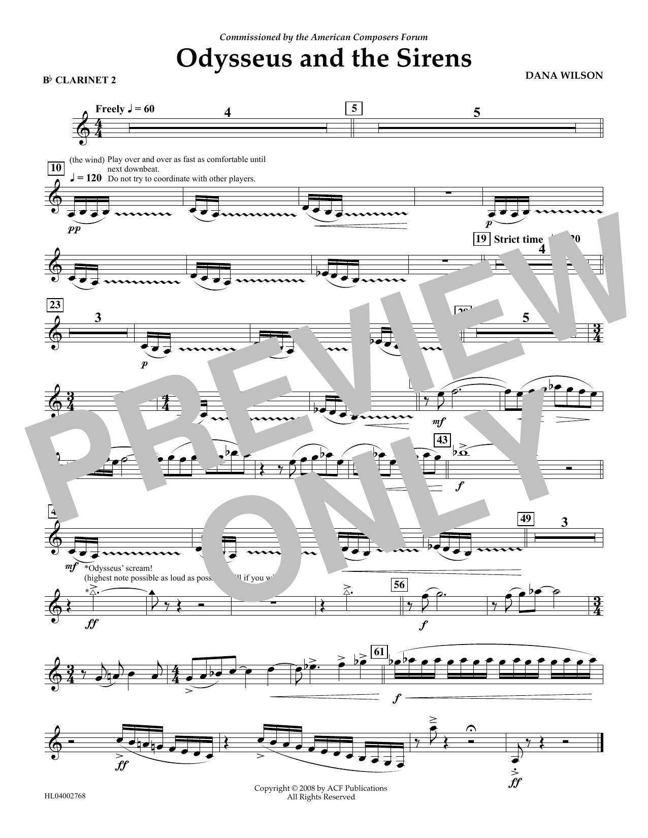 Download Dana Wilson Odysseus and the Sirens - Bb Clarinet 2 Sheet Music