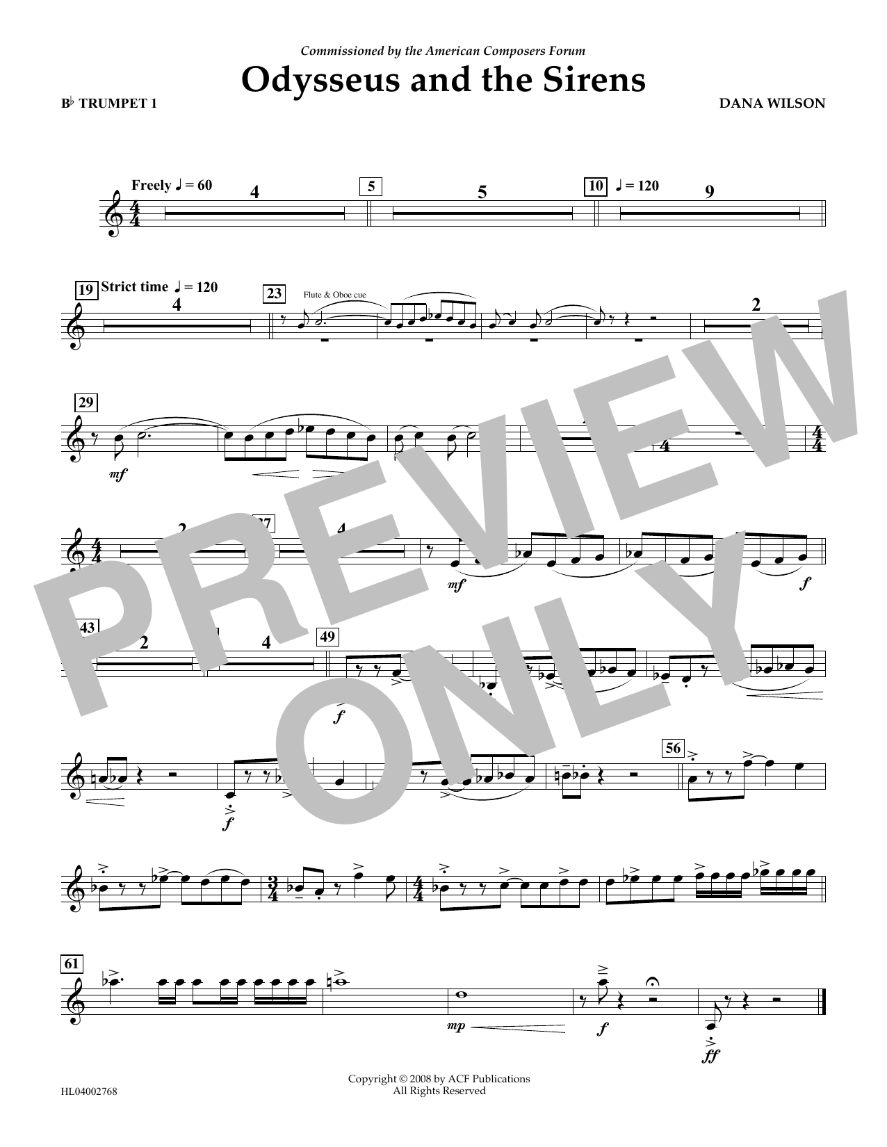 Download Dana Wilson Odysseus and the Sirens - Bb Trumpet 1 Sheet Music
