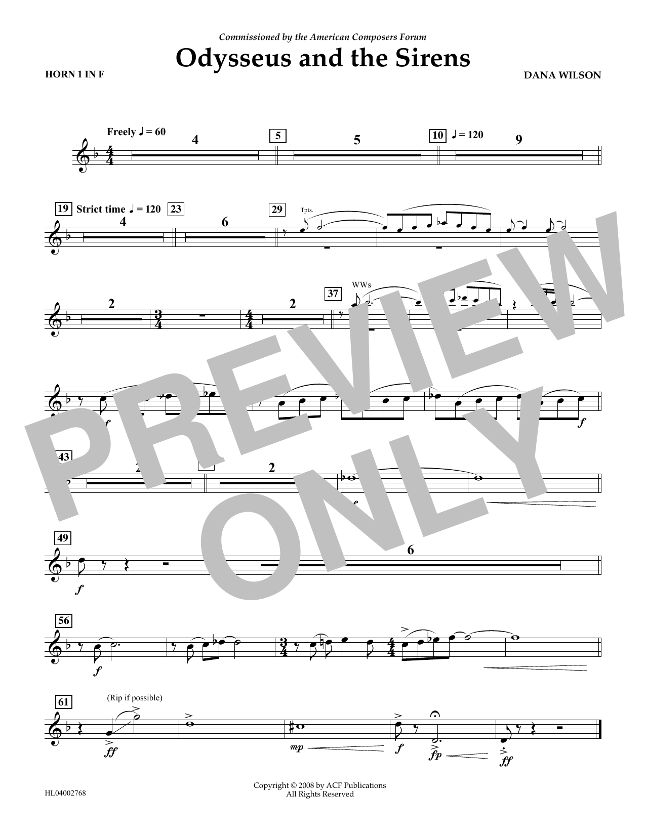 Download Dana Wilson Odysseus and the Sirens - F Horn 1 Sheet Music