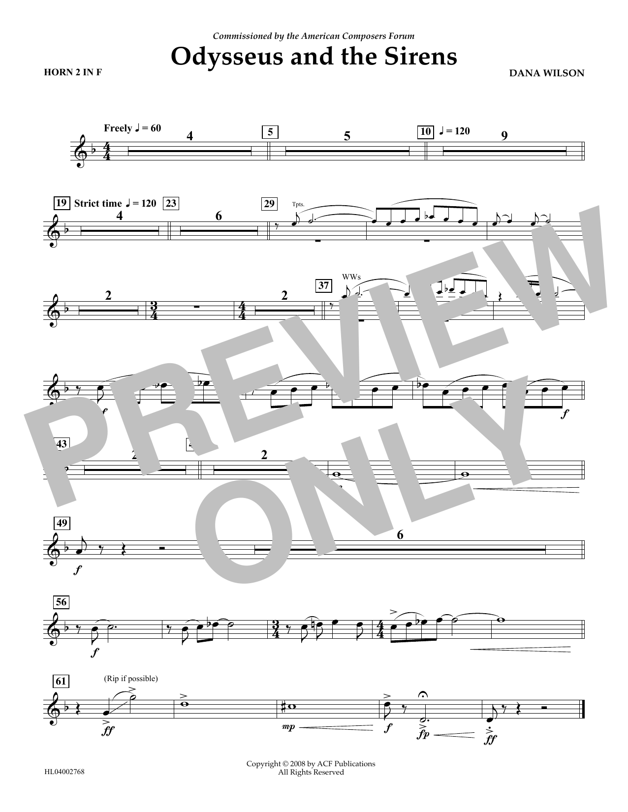 Download Dana Wilson Odysseus and the Sirens - F Horn 2 Sheet Music
