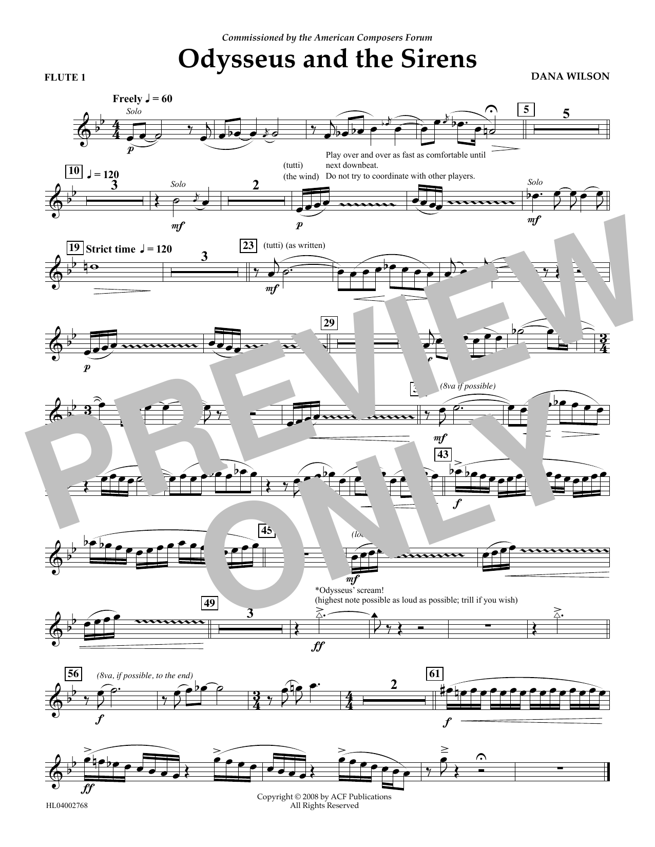 Download Dana Wilson Odysseus and the Sirens - Flute 1 Sheet Music