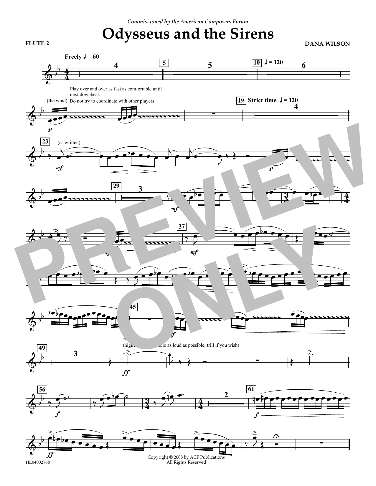 Download Dana Wilson Odysseus and the Sirens - Flute 2 Sheet Music