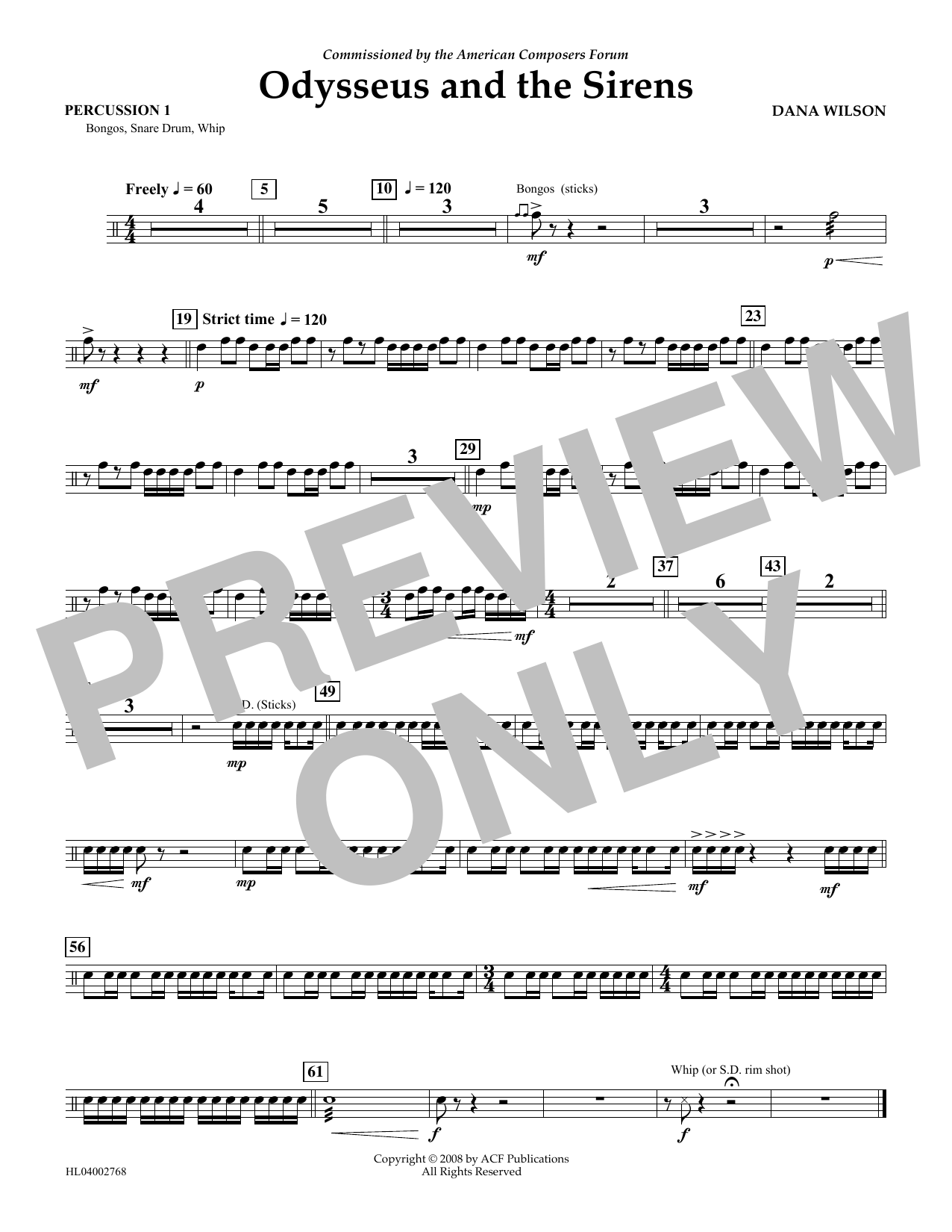 Download Dana Wilson Odysseus and the Sirens - Percussion 1 Sheet Music