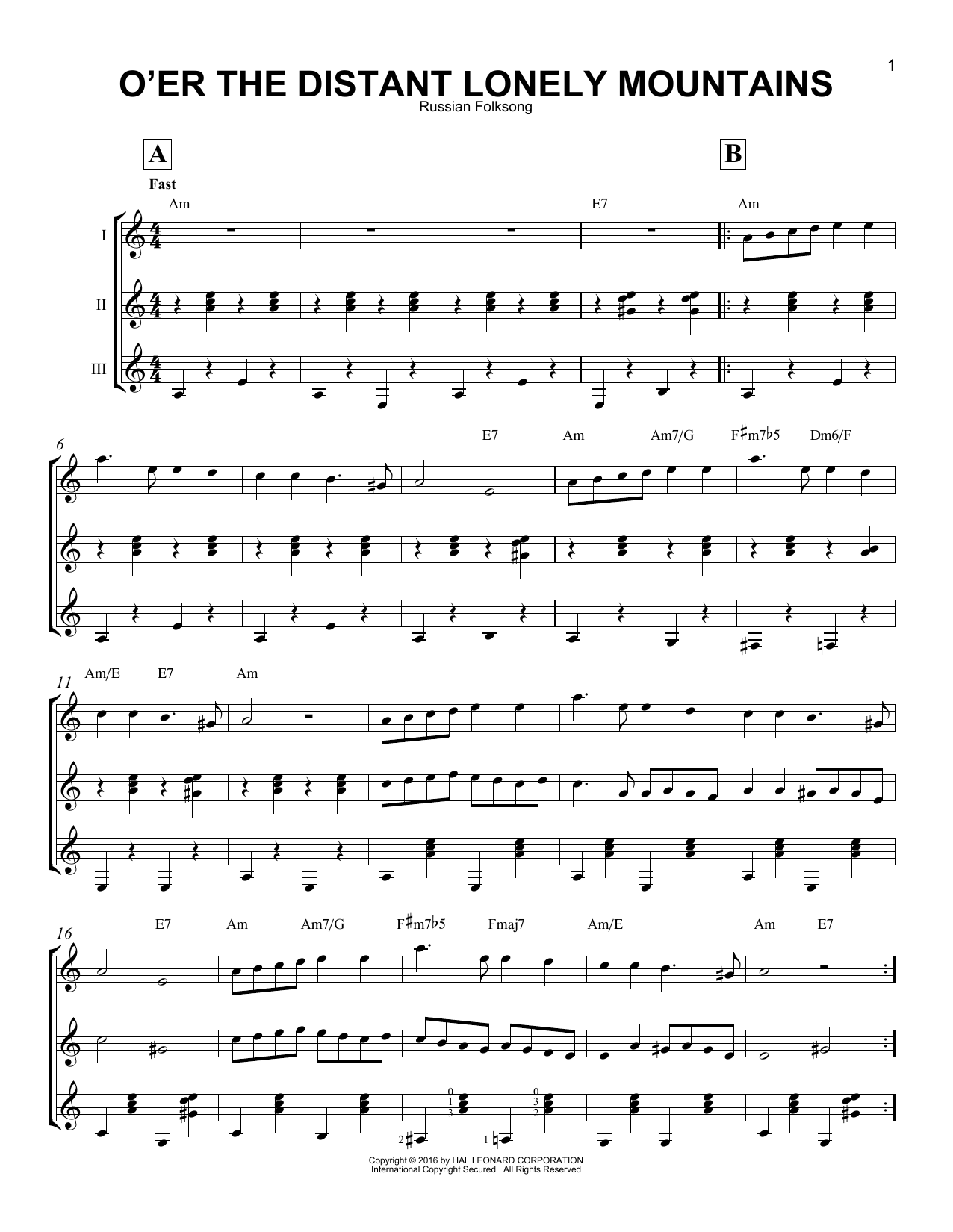 Download Russian Folksong O'er The Distant Lonely Mountains Sheet Music