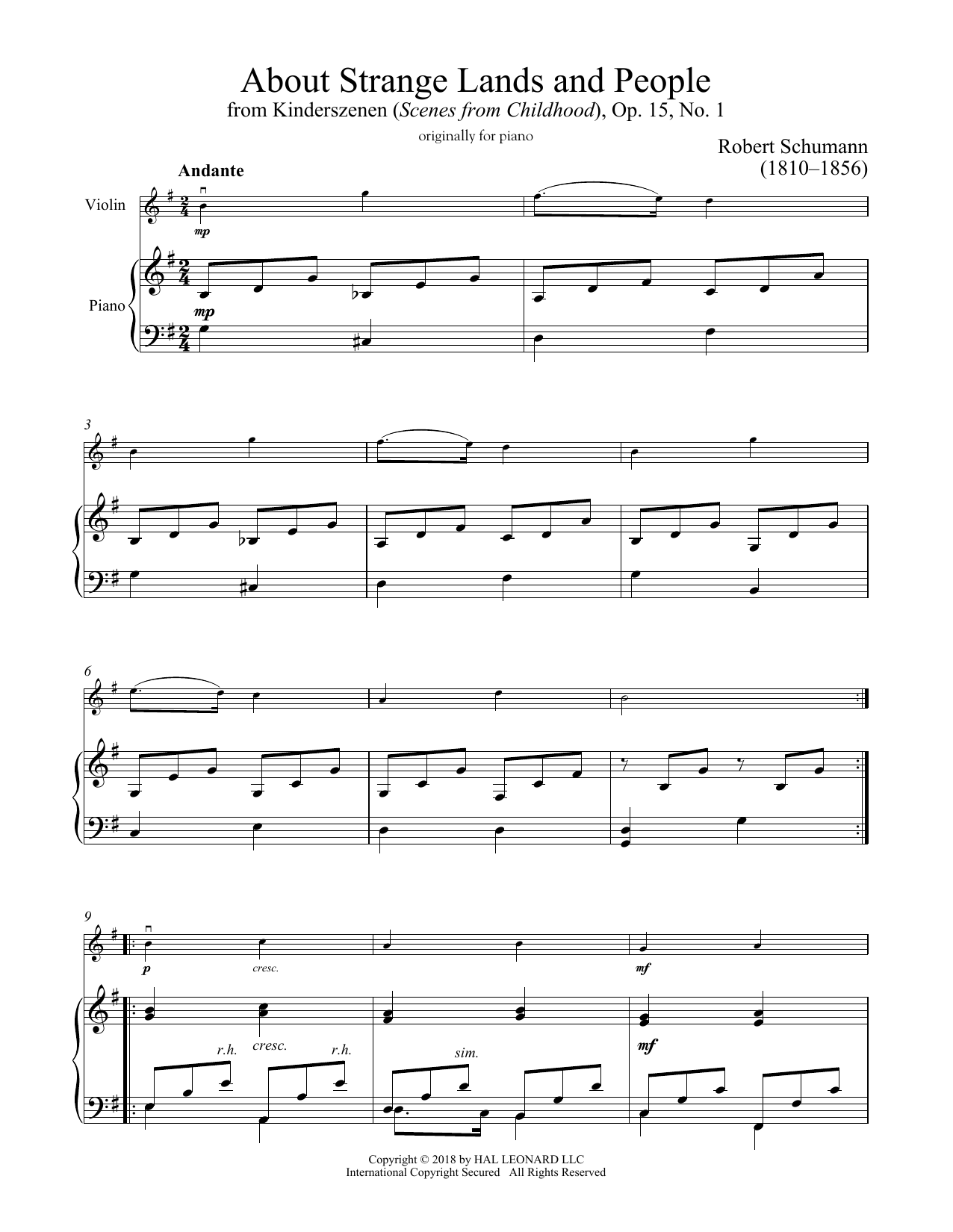Download Robert Schumann Of Strange Lands And People, Op. 15, No Sheet Music
