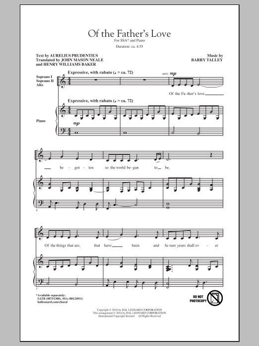 Download Barry Talley Of The Father's Love Sheet Music