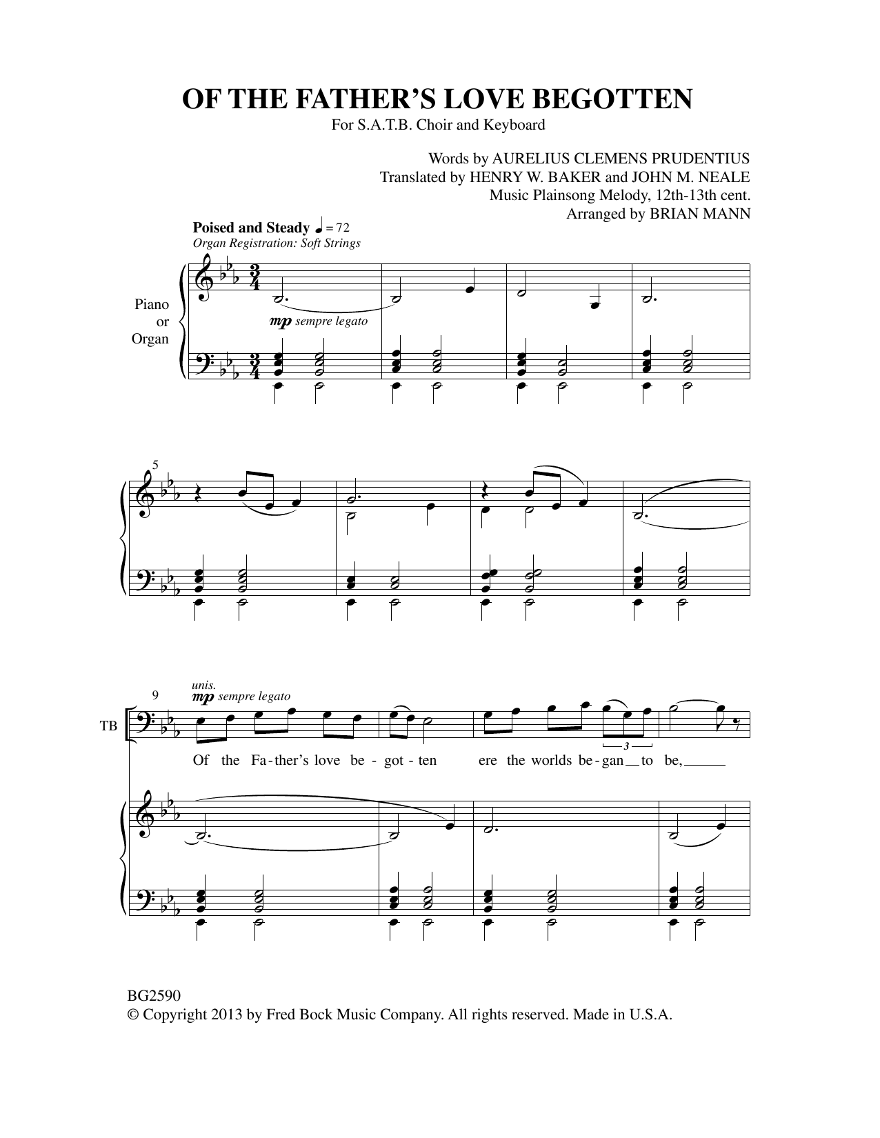 Download Brian Mann Of The Father's Love Begotten Sheet Music