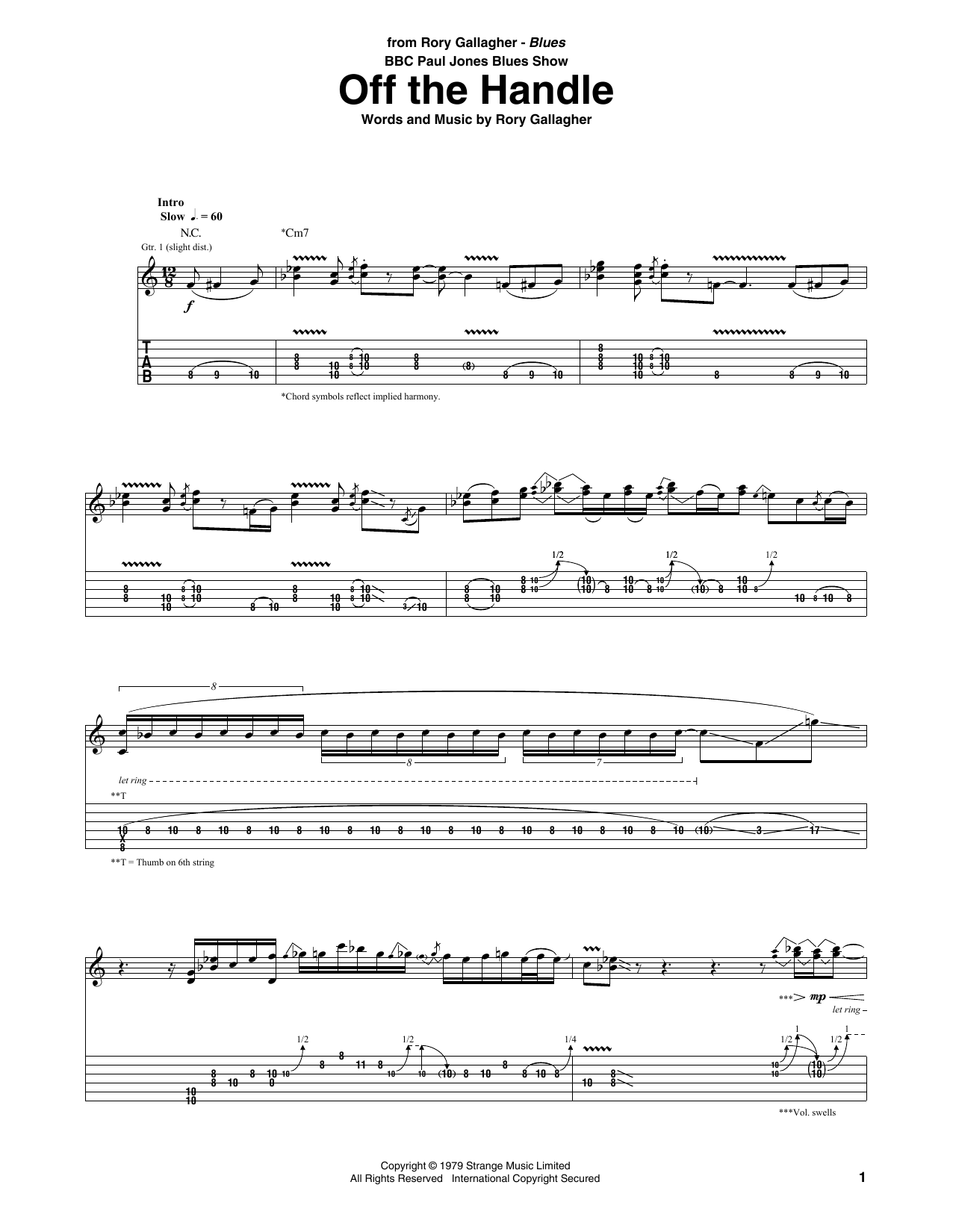 Download Rory Gallagher Off The Handle Sheet Music