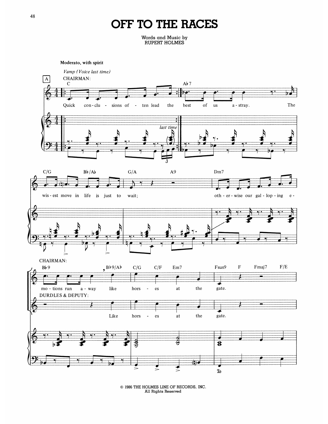 Download Rupert Holmes Off To The Races (from The Mystery Of E Sheet Music