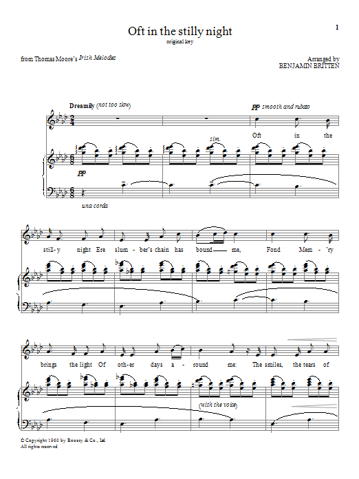 Download Benjamin Britten Oft in the stilly night Sheet Music