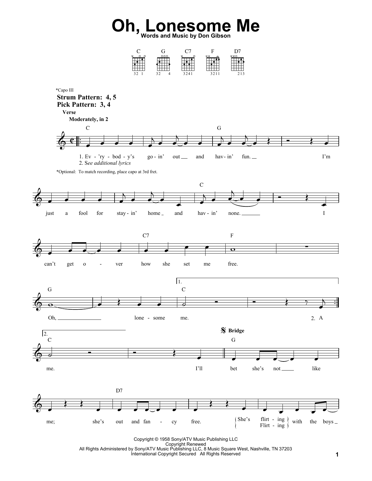Download Don Gibson Oh, Lonesome Me Sheet Music
