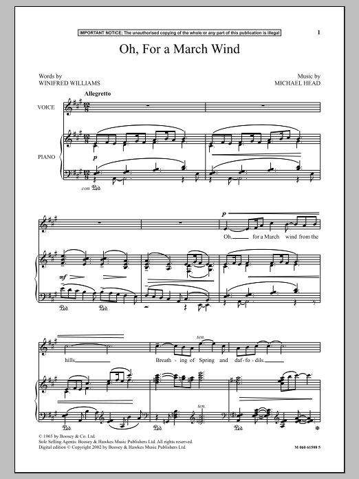 Download Michael Head Oh, For A March Wind Sheet Music