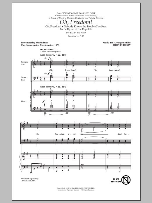 Download John Purifoy Oh, Freedom! (Medley) Sheet Music